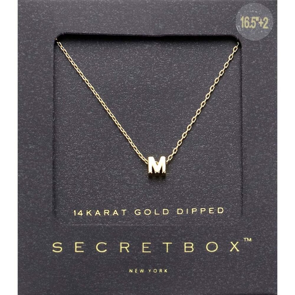 M Initial Secret Box 14K Gold Dipped Monogram Pendant Necklace Delicate NWT